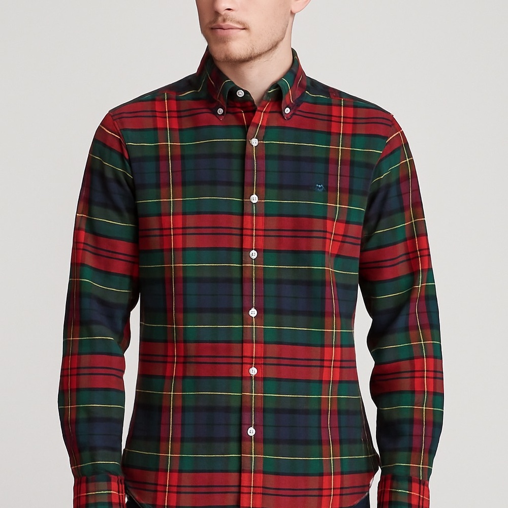 Polo by Ralph Lauren Red and Green Casual Flannel Button Down Shirt